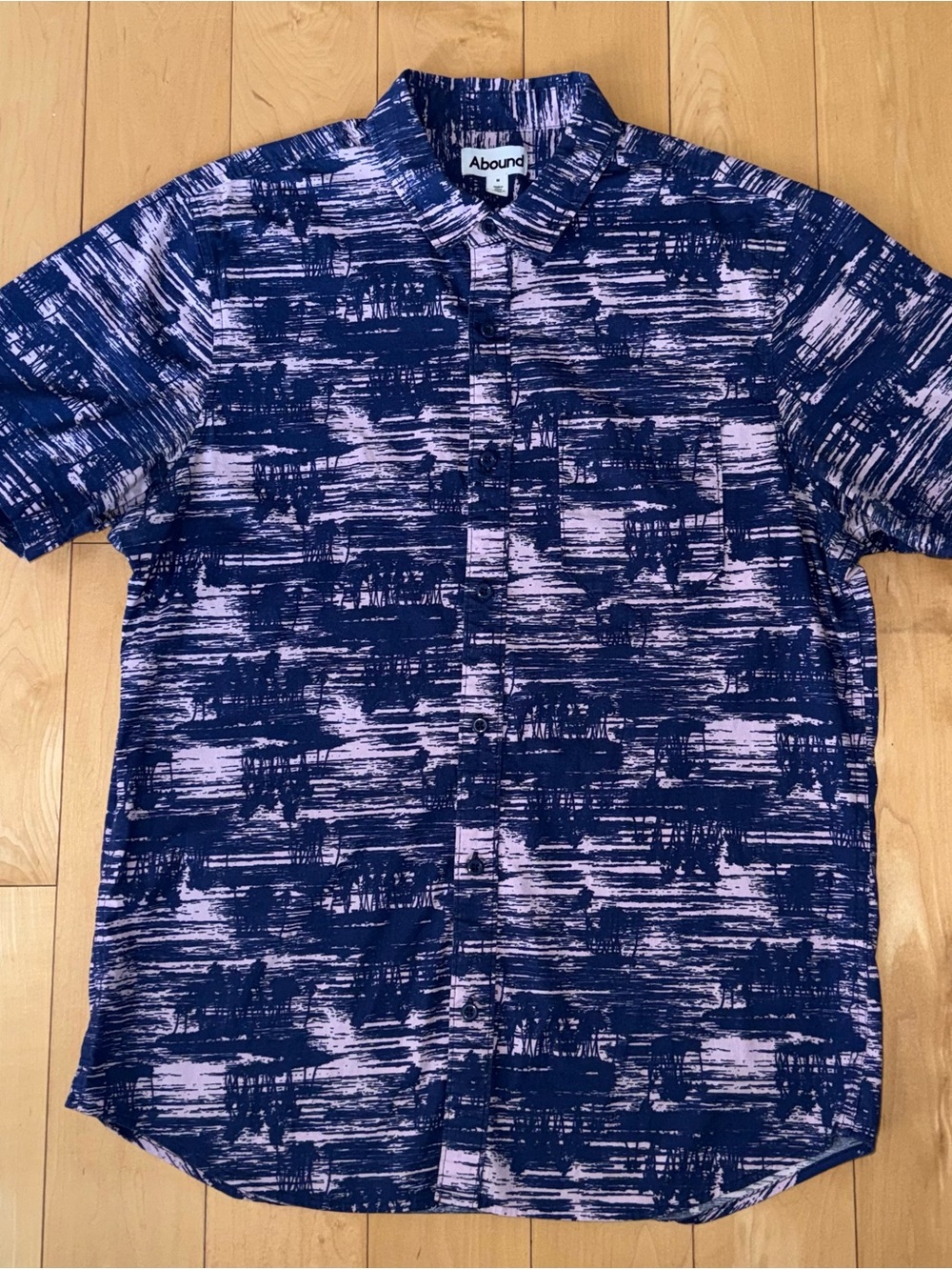 Abound Men's Short-Sleeve Patterned Shirt in Navy and Light Pink